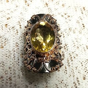 New never worn 925 Silver Citrine Rose Gold Ring Handmade Vintage Artist Crafted